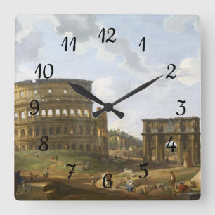 Giovanni Paolo Panini Blick auf das Kolosseum Quadratische Wanduhr