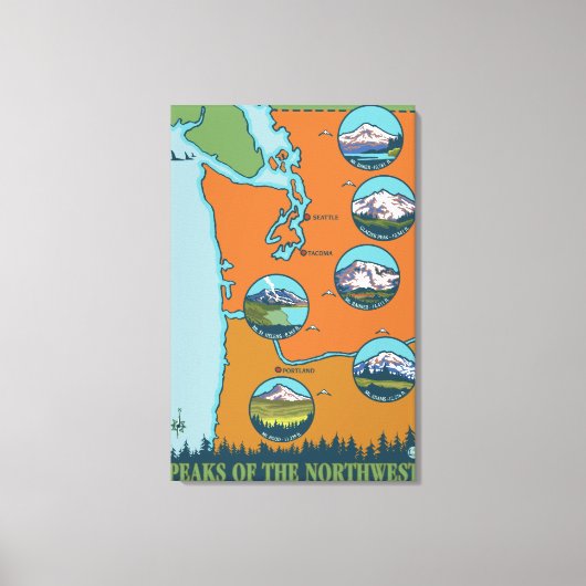 Gipfel des Nordwestens - 5 verschiedene Berge Leinwanddruck (Vorderseite)