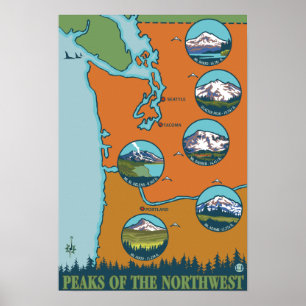Gipfel des Nordwestens - 5 verschiedene Berge Poster