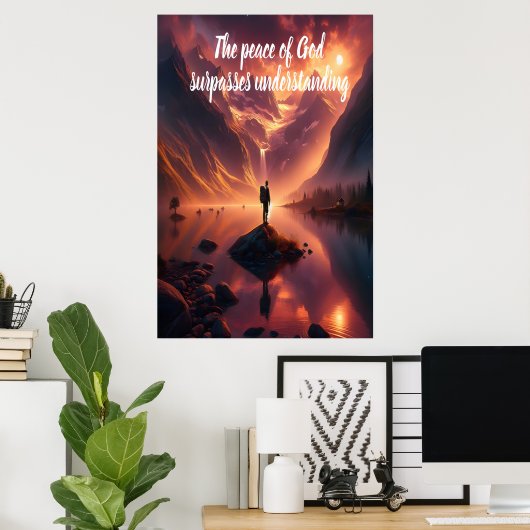 Gipfel Ruhe: Mann mit Blick auf den Bergsee Poster (Heimbüro)