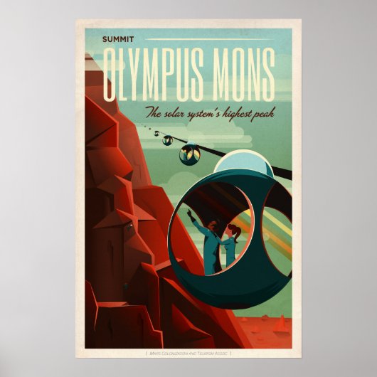 GIPFELTREFFEN OLYMPUS MONS Tour SpaceX Retro Mars Poster (Vorne)
