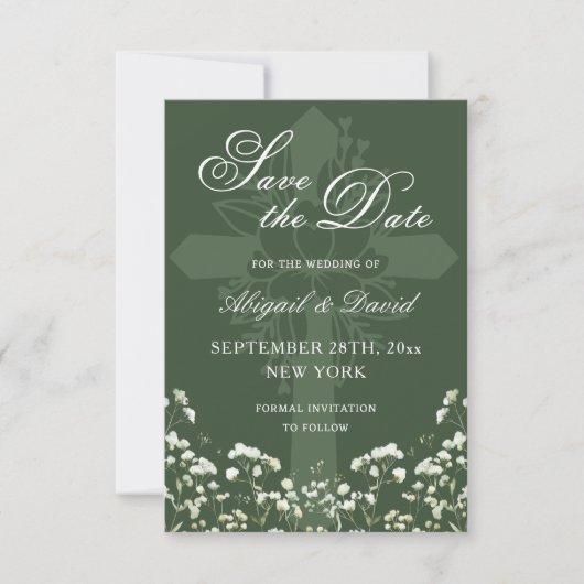 Gipskraut auf Sage Green Wedding Save the Date (Vorderseite)