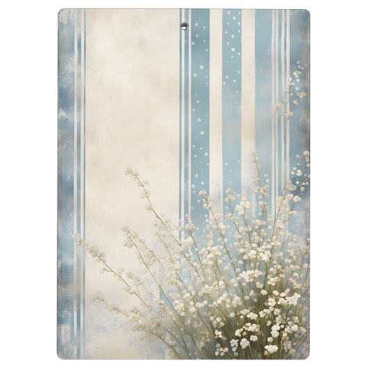 Gipskraut auf verblassten blauen Streifen Klemmbrett (Rückseite)