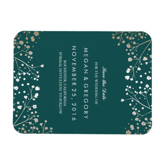 Gipskraut aus aquamarinen und Gold Save the Date Magnet (Horizontal)