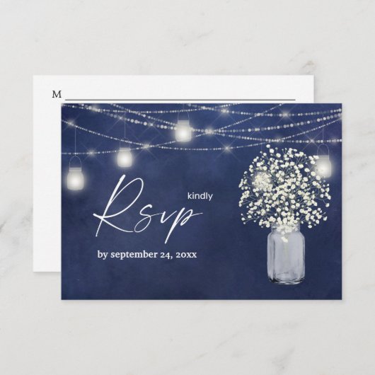 Gipskraut, B Chalk & String Lights mit Mahlzeiten RSVP Karte (Vorne/Hinten)
