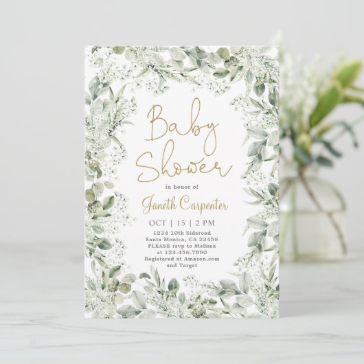 Gipskraut Baby Dusche Einladung (Stehend Vorderseite)