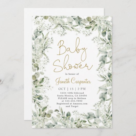 Gipskraut Baby Dusche Einladung (Vorne/Hinten)