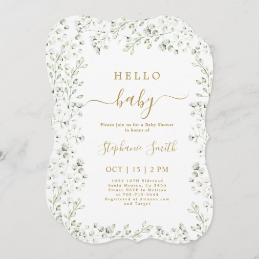 Gipskraut Baby Dusche Einladung (Vorne/Hinten)