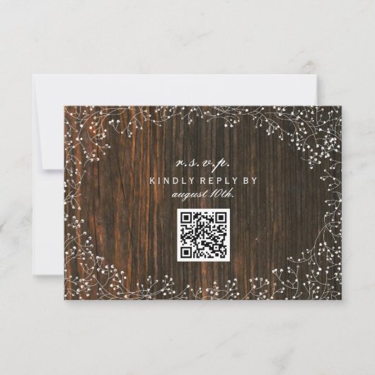 Gipskraut Barnwood Inspiriert QR-Code RSVP Karte (Vorderseite)