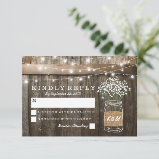 Gipskraut Barrel Country Rustic Wedding RSVP (Stehend Vorderseite)