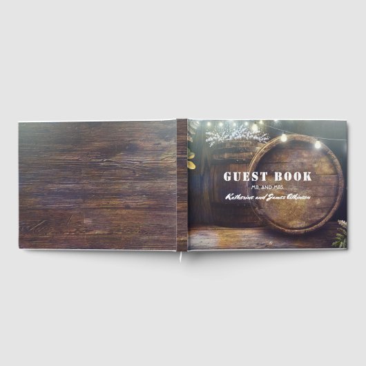Gipskraut Barrel Rustic Wood Wedding Gästebuch (Voll)
