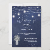 Gipskraut Blue Chalkboard & Jar String Lights Einladung (Vorderseite)