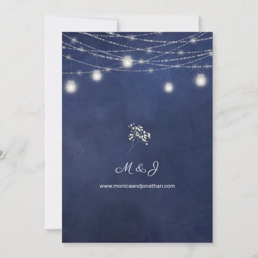 Gipskraut Blue Chalkboard & Jar String Lights Einladung (Rückseite)