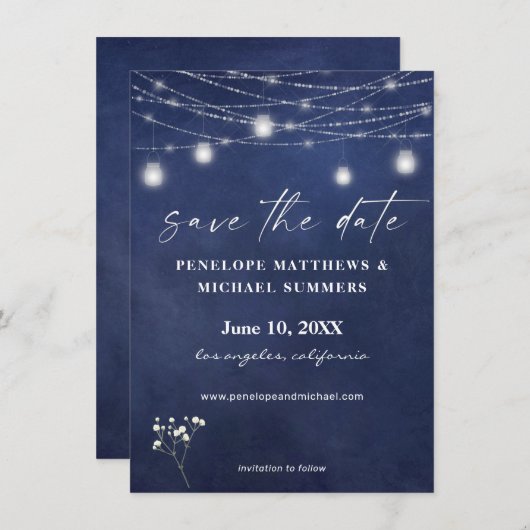 Gipskraut Blue Chalkboard Save The Date (Vorne/Hinten)