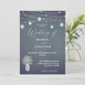 Gipskraut Blue Gray Chalkboard & String Lights Einladung (Stehend Vorderseite)