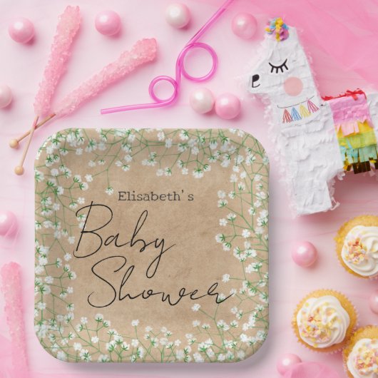 Gipskraut Blume Boho Farmhouse Babydusche Pappteller (Party)