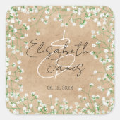 Gipskraut Blume Elegante Rustic Boho Hochzeit Quadratischer Aufkleber (Vorderseite)
