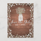 Gipskraut Blume & Holz Elegant Save the Date Ankündigungspostkarte (Vorderseite)