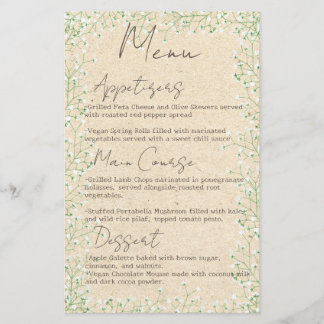 Gipskraut Blume Rustic Boho Wedding Menü