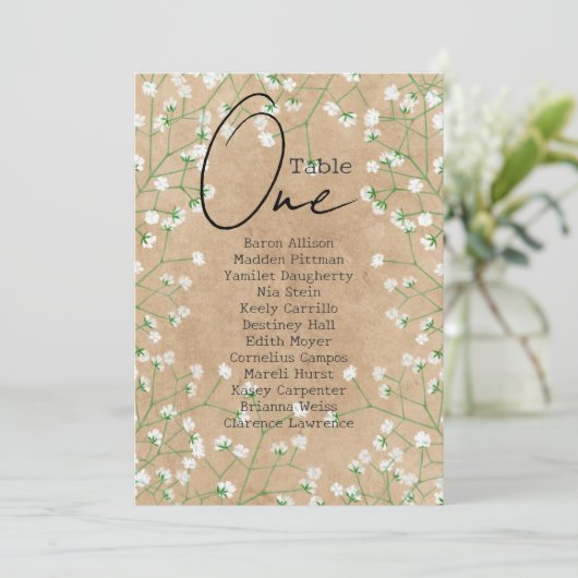 Gipskraut Blume Rustikale Hochzeitssattelkarte Einladung (Stehend Vorderseite)