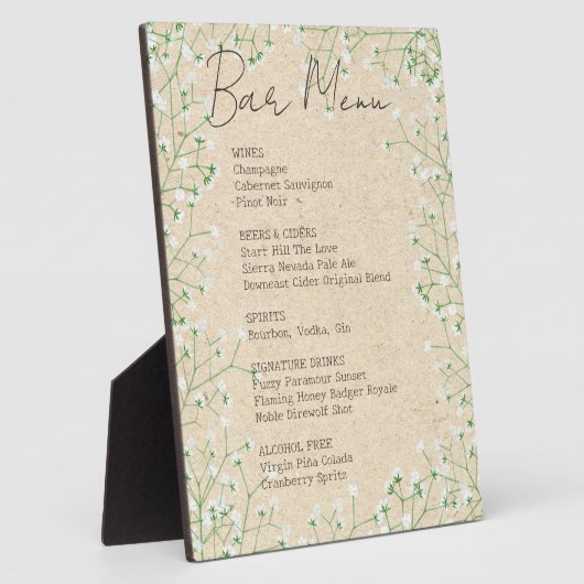 Gipskraut-Blume Rustikales Bar-Menü-Zeichen Fotoplatte (Seite)