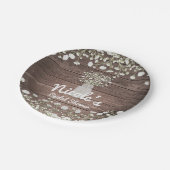 Gipskraut Blume Rustikales Holz Brautparty Pappteller (Schrägansicht)