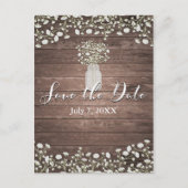 Gipskraut Blume Rustikales Holz Save the Date Ankündigungspostkarte (Vorderseite)