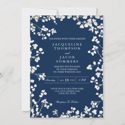 Gipskraut Blume Wreath Rustikale Landhochzeit Einladung (Vorderseite)