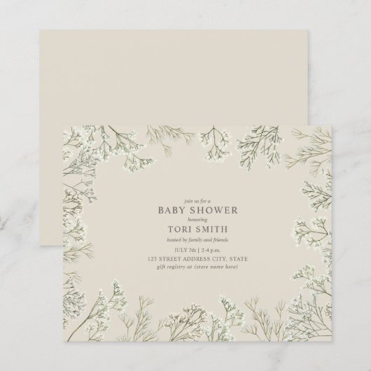 Gipskraut Blumendusche Einladung (Vorne/Hinten)