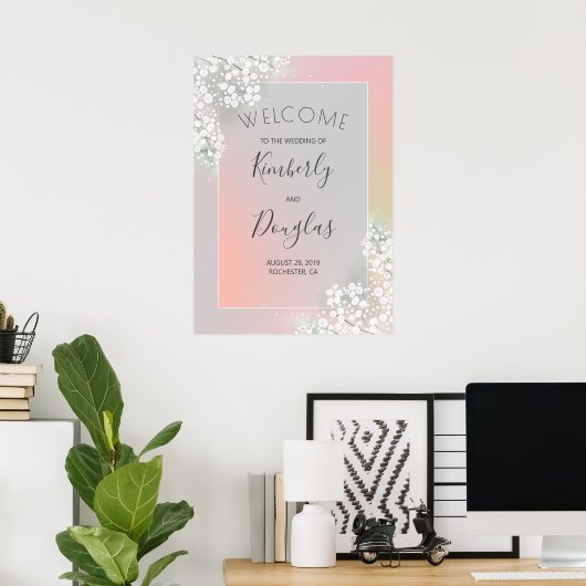 Gipskraut Blush Pink Begrüßungszeichen Poster (Heimbüro)