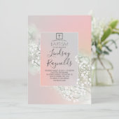 Gipskraut Blush Pink Floral Girls Taufe Einladung (Stehend Vorderseite)