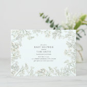 Gipskraut Botanical Pale Blue Baby Dusche Einladung (Stehend Vorderseite)