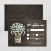 Gipskraut Burlap Mason Jar Wedding RSVP Cards Karte (Vorne/Hinten)