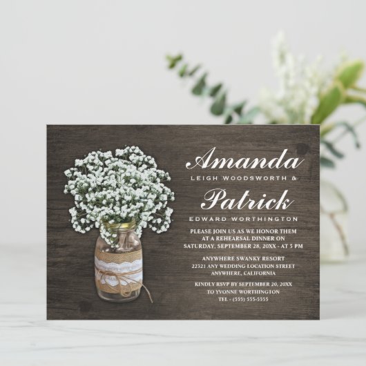 Gipskraut Burlap Probe Einladungen (Stehend Vorderseite)