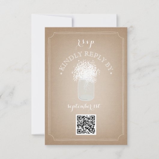 Gipskraut Cardstock Inspiriert Mason Jar QR Code RSVP Karte (Vorderseite)