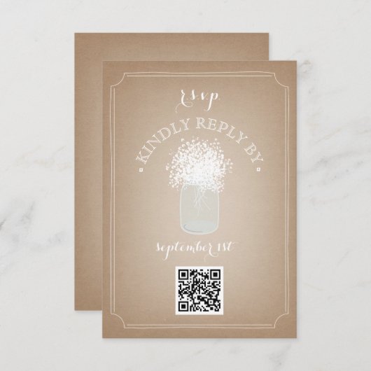 Gipskraut Cardstock Inspiriert Mason Jar QR Code RSVP Karte (Vorne/Hinten)