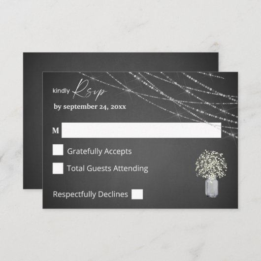 Gipskraut, Chalk & String Lights on Meal UAWG RSVP Karte (Vorne/Hinten)