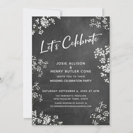 Gipskraut Chalkboard Modern Feiern Einladung (Vorderseite)