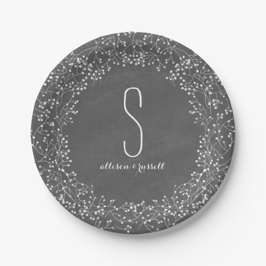 Gipskraut Chalkboard Monogram Wedding Pappteller (Vorderseite)