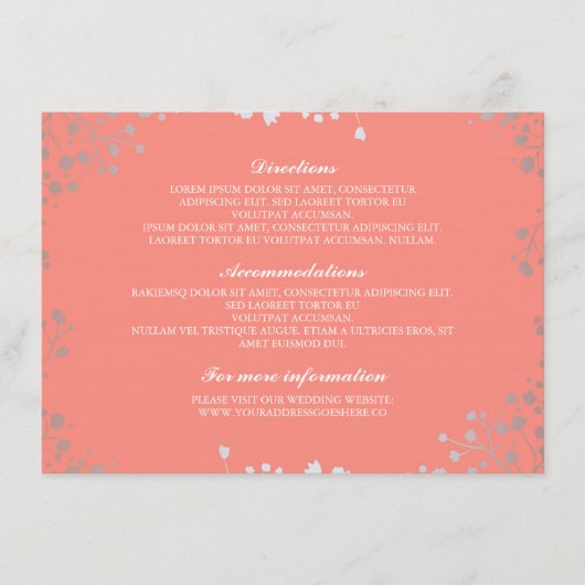 Gipskraut Coral Silver Wedding Details Begleitkarte (Vorderseite)