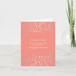 Gipskraut Coral und Silver Wedding Vielen Dank Dankeskarte