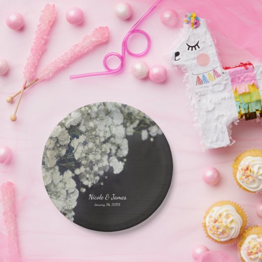 Gipskraut & Dark Wood Elegantes Party Pappteller (Party)