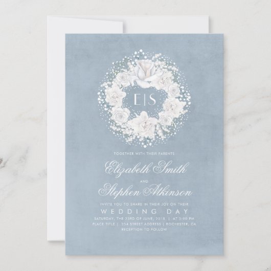 Gipskraut Dusty Blue Floral Wedding Einladung (Vorderseite)
