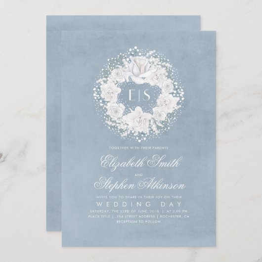 Gipskraut Dusty Blue Floral Wedding Einladung (Vorne/Hinten)