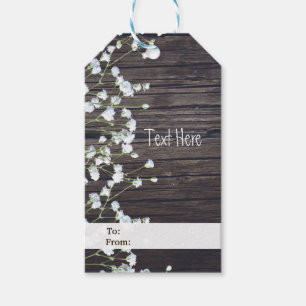 Gipskraut Floral & Dark Rustic Wood Wedding Geschenkanhänger