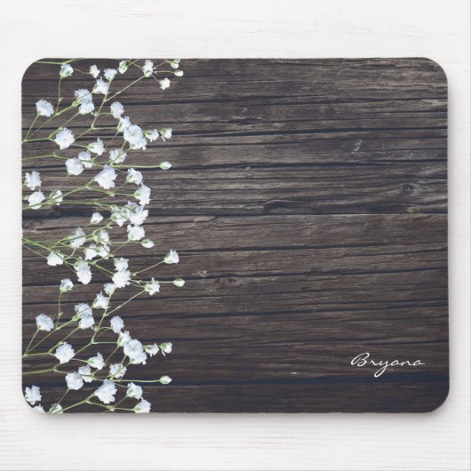 Gipskraut Floral & Dark Rustikales Holz Land Mousepad (Vorne)