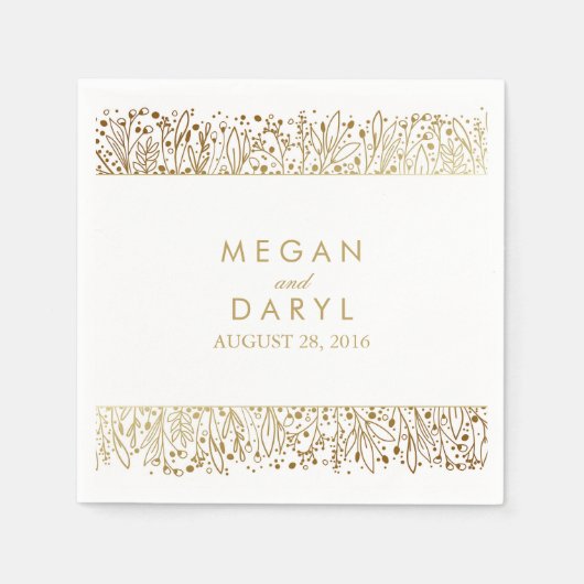 Gipskraut Floral Gold Frame Wedding Serviette (Vorderseite)