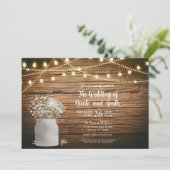 Gipskraut Floral in der rustikalen Mason Jar & Lig Einladung (Stehend Vorderseite)