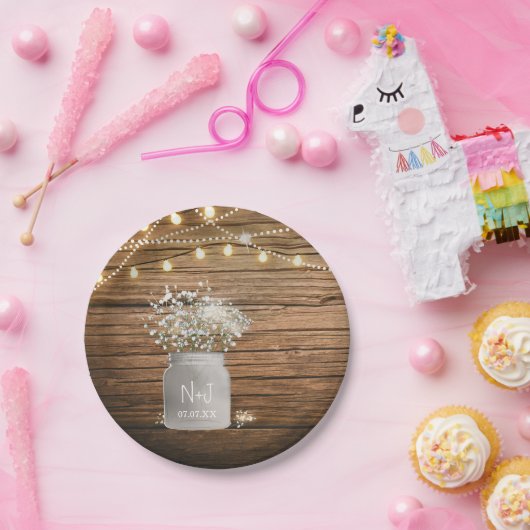 Gipskraut Floral in der rustikalen Mason Jar & Lig Pappteller (Party)