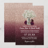 Gipskraut Floral Jar Rose Gold Glitzer Hochzeit Einladung (Vorne/Hinten)